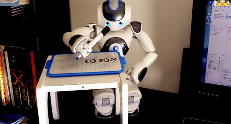 A robot writer the word robot